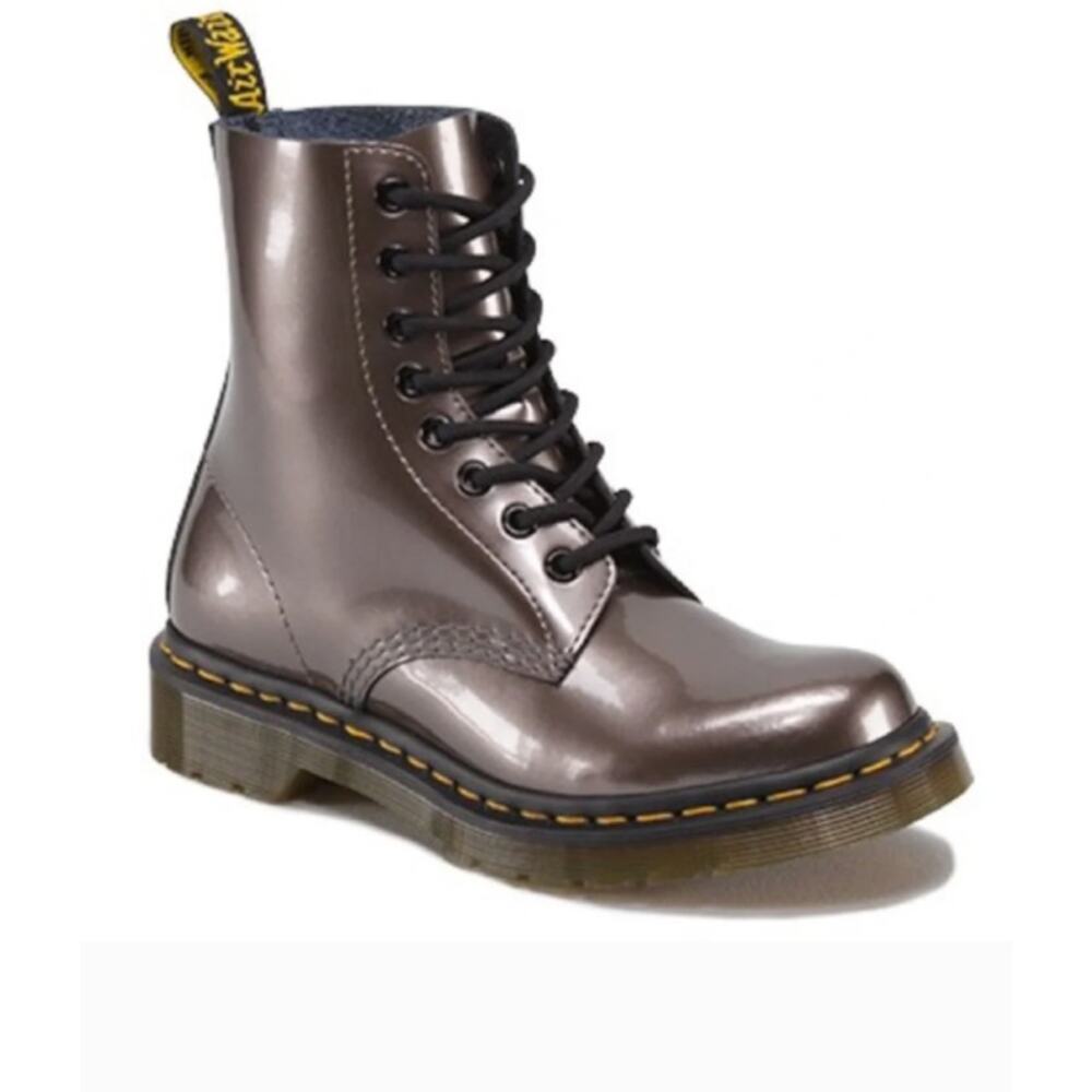 DR. MARTENS Pascal Boots in Pewter Spectra Metallic Patent Sz 10 L $178